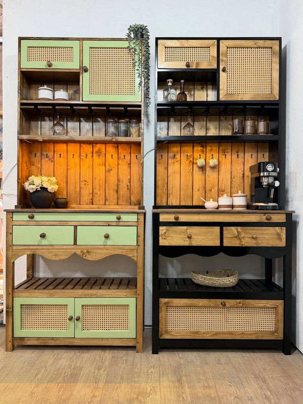 کافی بار چوبی مدل ۲۰ گل وارونه - نمای جلو میز کافی بار خانگی چوبی مدل ۲۰ - نمای جانبی کافی بار چوبی مدرن مدل ۲۰ - جزئیات سطح و اتصال کافی بار مدل ۲۰ - در محیط آشپزخانه