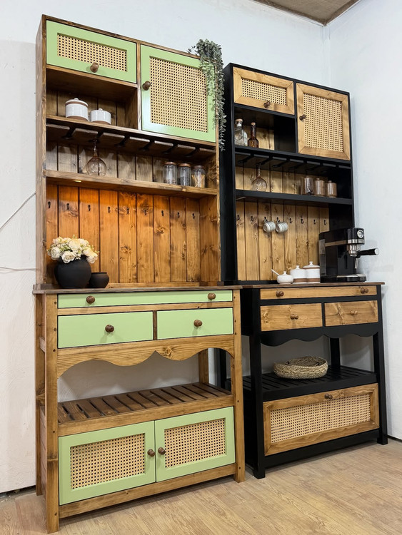 کافی بار چوبی مدل ۲۰ گل وارونه - نمای جلو میز کافی بار خانگی چوبی مدل ۲۰ - نمای جانبی کافی بار چوبی مدرن مدل ۲۰ - جزئیات سطح و اتصال کافی بار مدل ۲۰ - در محیط آشپزخانه